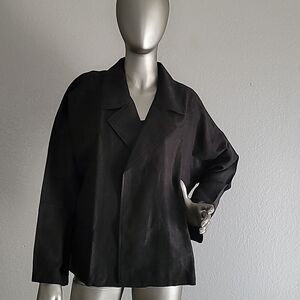 Eileen Fisher Black Tencel & Organic Linen Slub Double Breasted Jacket Size M